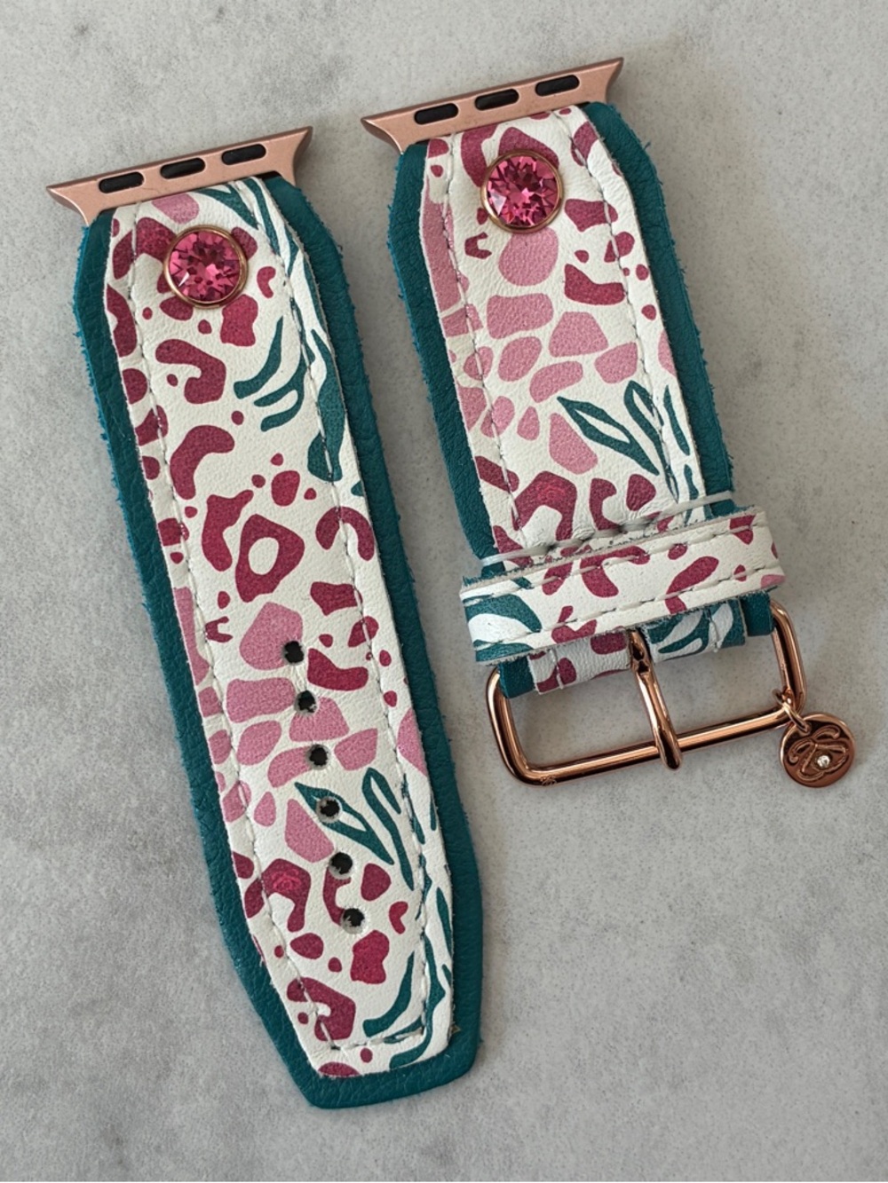Spark*l Pink & Teal Animal Print Sivella Apple Watch Band - Size 2, 38-41mm